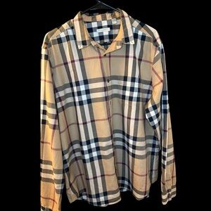 BURBERRY BRIT classic check print button down shirt mens size xxl tan